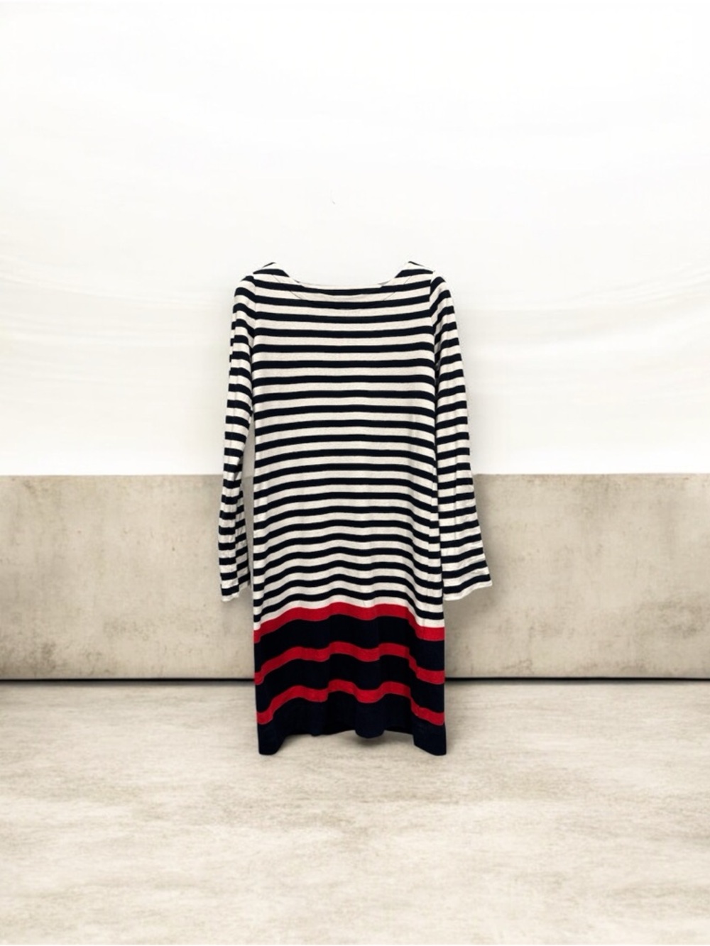 Jones New York Black White Red Striped Midi Dress